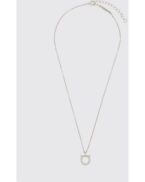 Ferragamo Collar De Latón Plateado Con Detalles De Cristal - Blanco
