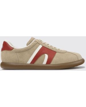 Camper Pelotas Soller Bicolour Smooth And Suede Leather Trainers With Logo - Natural