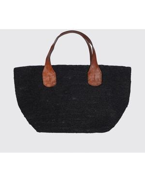 IBELIV Tokyo Ii Large Crochet Raffia Tote Bag With Leather Handles - Black