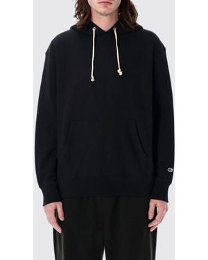 Champion Cotton Hoodie With Kangaroo Pocket And Drawstring - Blue