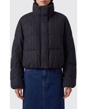 Brunello Cucinelli Kurze Nadelstreifen-Daunenjacke Aus Gesteppter Wolle Mit Stehkragen - Blau
