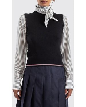 Thom Browne Slim Fit Wool Knit Top With Iconic Contrasting 4-Bar - Black