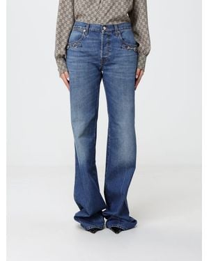 Gucci Hoch Taillierte Schlagjeans Aus Denim Mit Horsebit-Stickerei - Blau