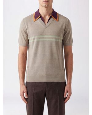 Dries Van Noten Polo De Punto De Algodón A Rayas Con Corte Slim - Gris