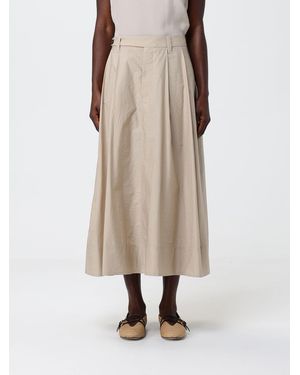 Brunello Cucinelli Poplin Midi Skirt With Monili - Natural