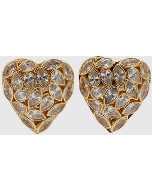 Self-Portrait Heart Brass Earrings With Set Rhinestones - White