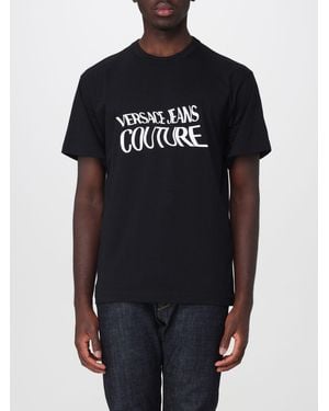 Versace Jeans Couture Cotton Crew Neck T-Shirt With Contrast Logo - Black