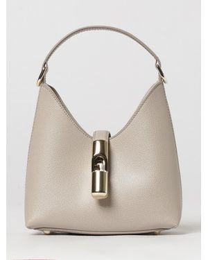 Furla Grained Leather Mini Shoulder Bag With Monogram Logo And Strap - Natural