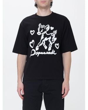 DSquared² Short-Sleeved Cotton T-Shirt With Contrast Graphic Print - Black