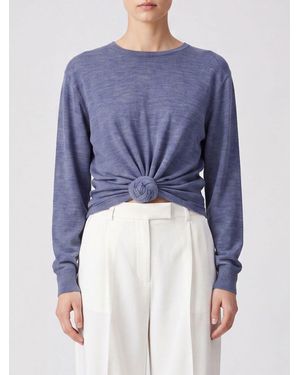 Magda Butrym Long-Sleeved Wool Top With 3D Flower Appliqué - Blue