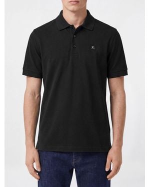 Burberry Polo De Piqué De Algodón Con Logo Ekd Bordado - Negro