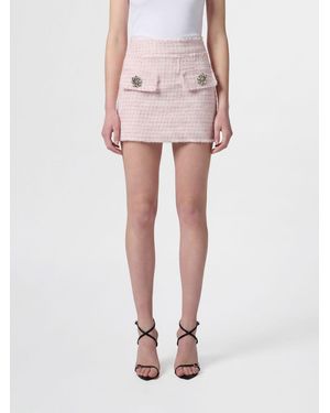 Philipp Plein High-Waisted Tweed Pencil Mini Skirt With Jewel Buttons - Pink