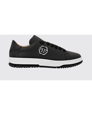 Philipp Plein Low-Top Smooth Leather Trainers With Hexagon Logo And Monogram - Black