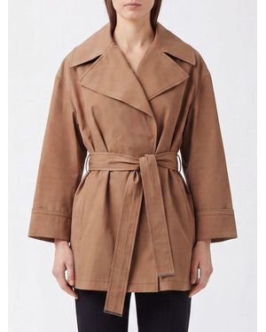 Herno Short Cotton Gabardine Trench Coat With A Tie-Waist Belt - Natural