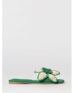 Paloma Barceló Suede Low-Heeled Open-Toe Mules Paloma Barceló With Raffia Flower - Green
