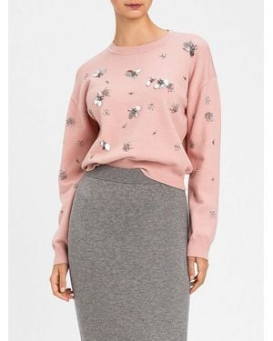 Twinset Wool Blend Crew Neck Sweater With Beads And Sequins - Pink