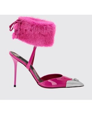 Philipp Plein Patent Leather Slingback Court Shoes With Skull And Stiletto Heel - Pink