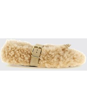 Marni Shearling Mary Jane Ballerina Flats With Adjustable Strap - Natural