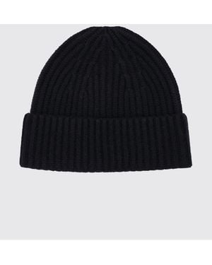 Lisa Yang Ribbed 100% Cashmere Beanie Hat With Turn-Up Cuff - Blue
