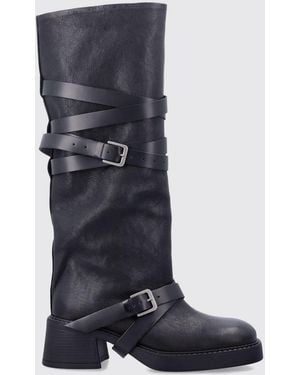 Miista Kniehohe Biker-Stiefel Aus Rindsleder Mit Riemen - Blau