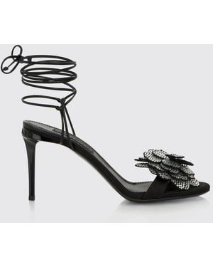 Philipp Plein Suede Stiletto Heel Sandals With Crystal Flower - Black