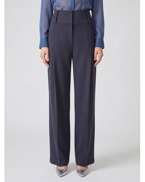 Sportmax High-Waisted Tailored Virgin Wool Palazzo Pants - Blue