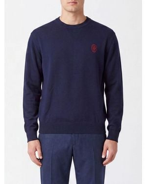 Drole de Monsieur Merino Wool Blend Crewneck Jumper With Embroidered Logo - Blue