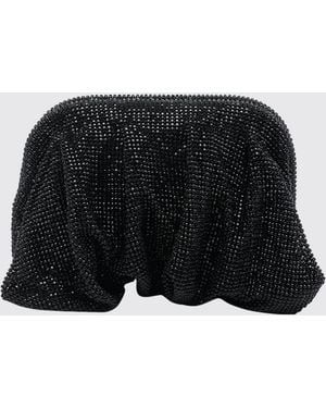 Benedetta Bruzziches Venus Draped Satin Clutch With Rhinestones And Strap - Black