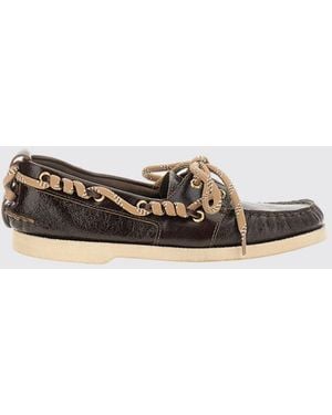 Golden Goose Leather Boat Shoes With Raised Apron Stitching - White