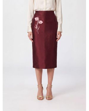 Erdem Falda Midi De Tubo De Talle Alto En Mezcla De Seda Floral - Rojo