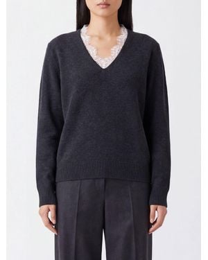 Loulou de Saison V-Neck Cashmere Jumper With Lace Inserts - Blue