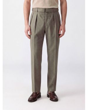 Tagliatore Pleated Virgin Wool Tailored Pants With Mid-Rise Waist - Brown