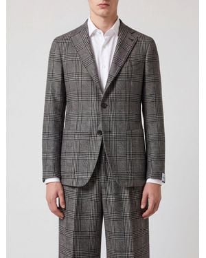 Tagliatore Prince Of Wales Check Wool Single-Breasted Blazer With Patch Pockets - Grey