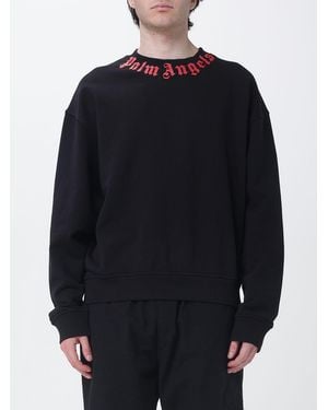 Palm Angels Cotton Hoodie With Logo Print - Blue