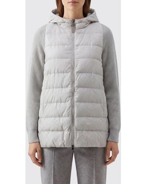 Brunello Cucinelli Kurze Gesteppte Nylon-Daunenjacke Von Mit Kapuze Und Reißverschluss - Grau