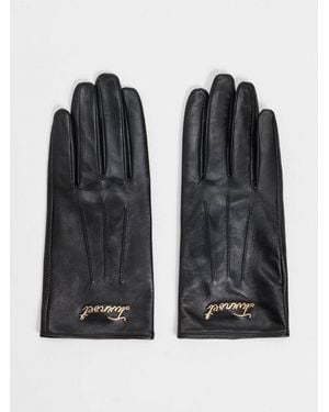 Twinset Leather Gloves With Contrasting Embroidered Logo - Black