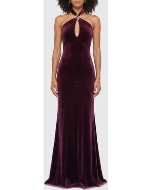 Nissa Slim Fit Halter Neck Long Velvet Evening Gown - Purple