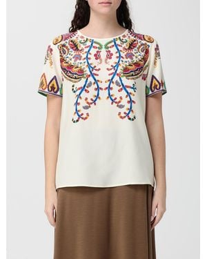 Etro Silk T-Shirts With Paisley Print - Natural