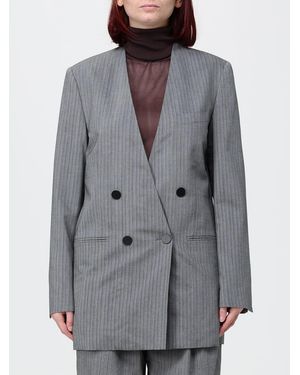 Alberta Ferretti Military-Style Double-Breasted Wool Blend Blazer - Grey