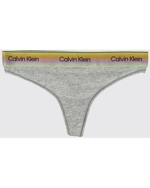 Calvin Klein Stretch Cotton And Modal Thong With Jacquard Logo Waistband - Grey