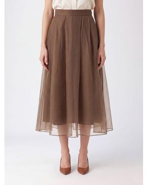 Brunello Cucinelli Ausgestellter Seiden-Midirock Mit Hoher Taille - Braun