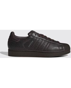 adidas Originals Superstar Ii Crackled Leather Trainers - Black