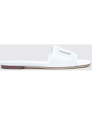 Dolce & Gabbana Dolce &Amp Gabbana Leather Mule Sandals With Dg Monogram And Low Heel - White