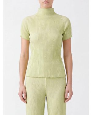 Issey Miyake Short-Sleeved Crinkled Crêpe Turtleneck Top - Green