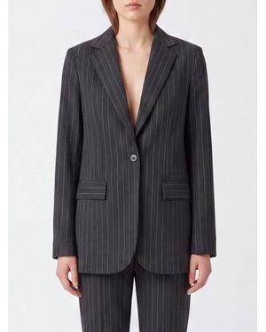 Semicouture Pinstriped Wool-Blend Blazer With A Slim Fit And Single-Button Closure - Gray
