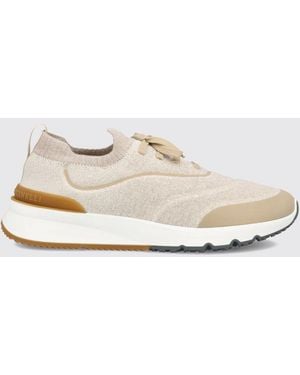 Brunello Cucinelli Bicolor Stretch Technical Fabric Low-Top Sneakers - White