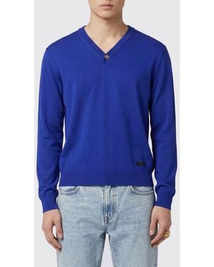 Versace Cotton And Silk V-Neck Sweater - Blue