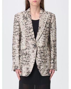 Pinko Follina Snake Print Linen Canvas Blazer - Gray