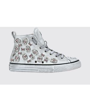 Philipp Plein Grained Leather High-Top Trainers With Rhinestones And Hexagon Logo - White