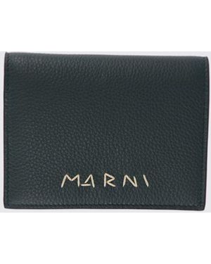 Marni Leather Wallet With Logo - Gray